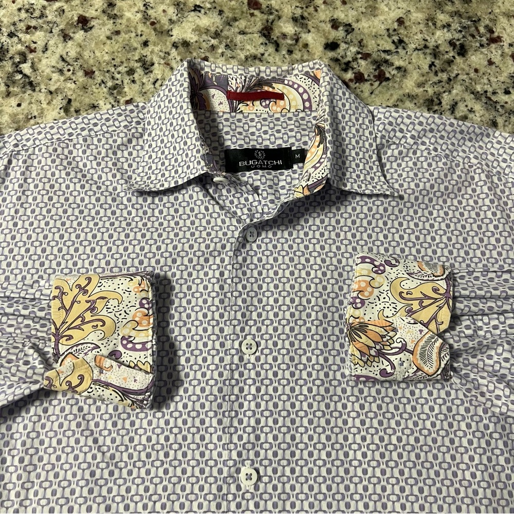 Bugatchi Umo, 100%‎ Cotton, Patterned, Paisley Cuff, Geometric Shirt | Men’s M